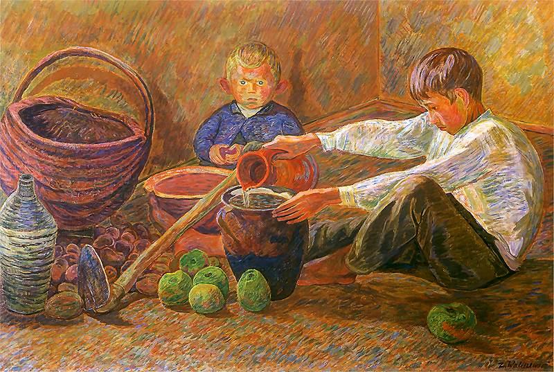Zygmunt Waliszewski Boys and still life oil painting picture